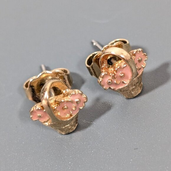 Vintage Avon Pretty Posies Flower‎ Basket Earrings Stud Pierced Pink - Picture 3 of 7